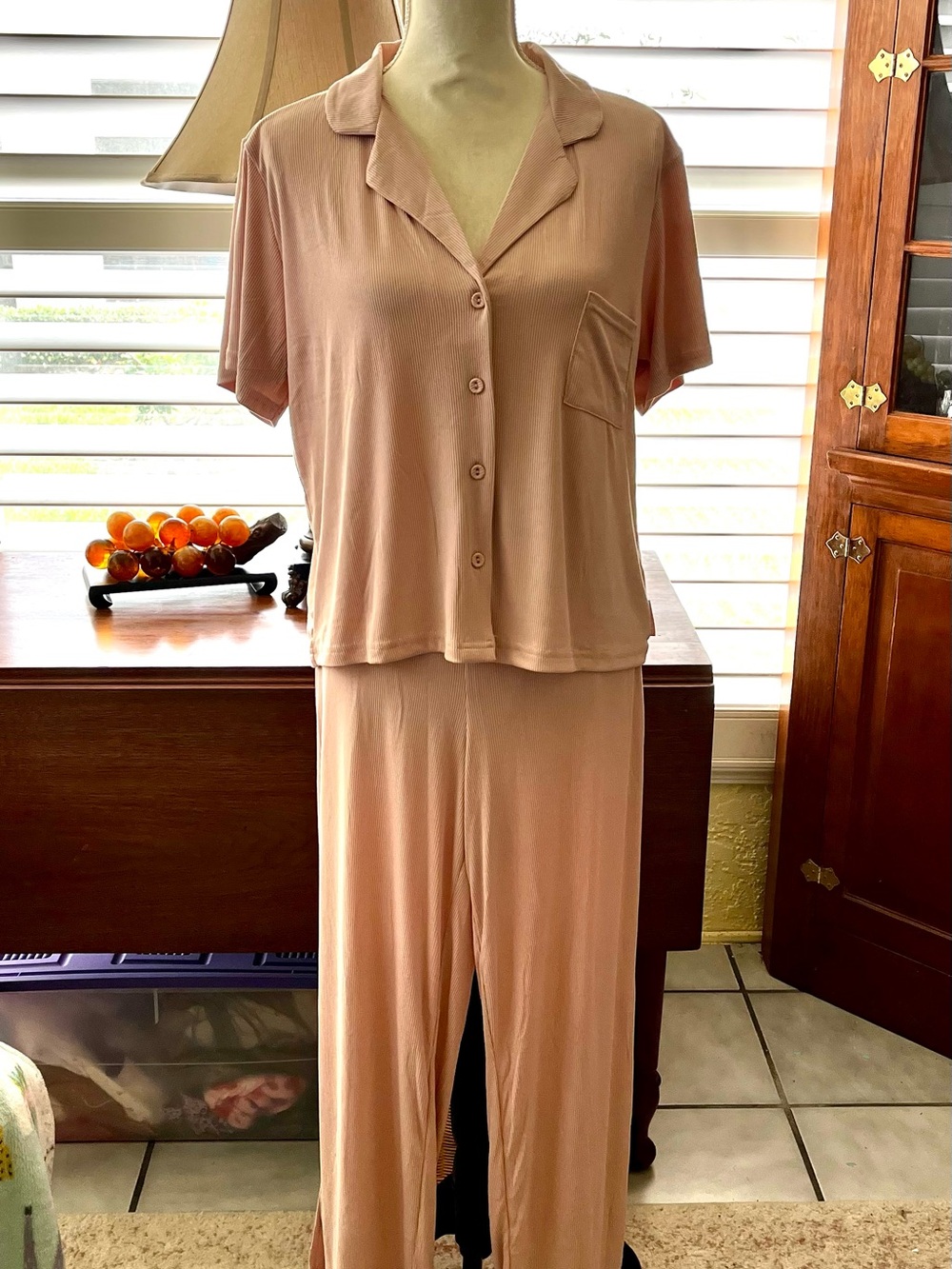 Danskin Dusty Rose Short-Sleeve Button Pajama Set Sz XL